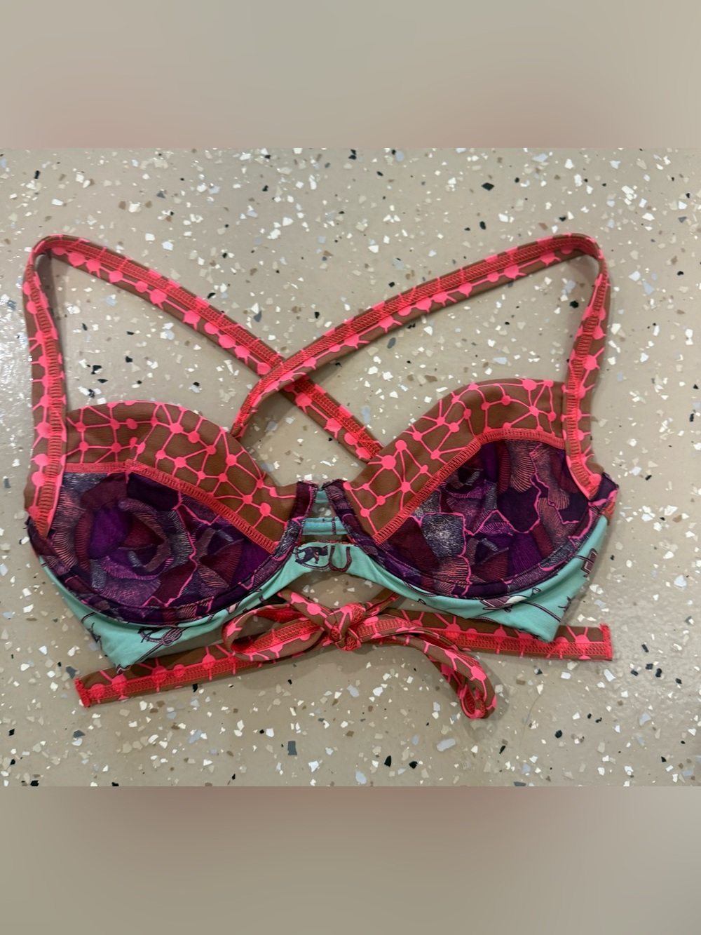 Maaji Pink and Purple Underwire Bikini Top with Teal Band